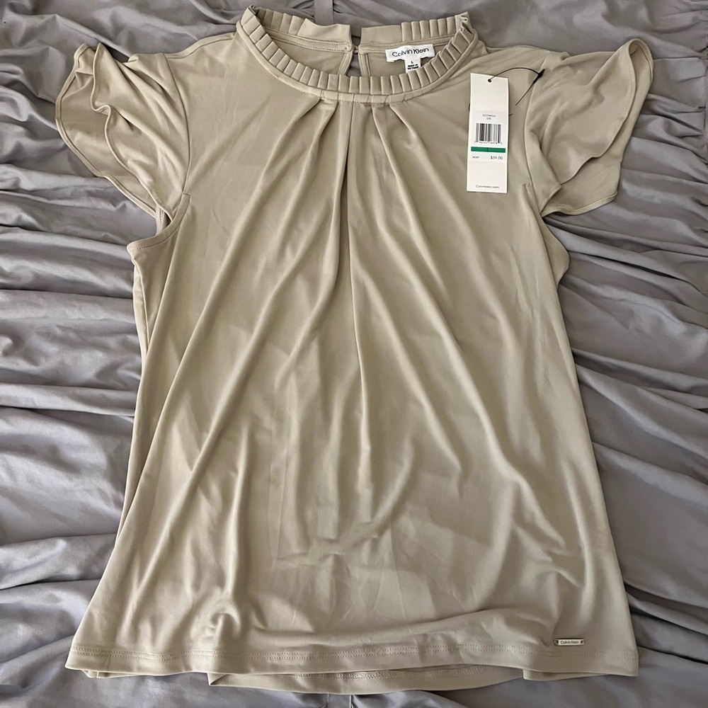 Calvin Klein Women’s Beige Ruffled Sleeve Blouse